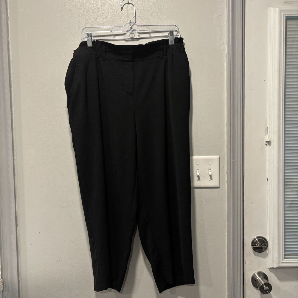Soho Apparel Ltd Black Ankle Pants Women’s 1X Paperbag Waist Linen Look Pockets